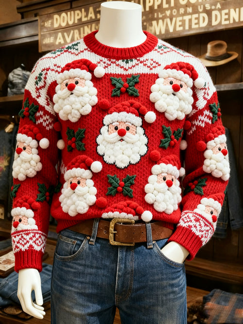 Men's Crew Neck Holiday Print Knit Sweater