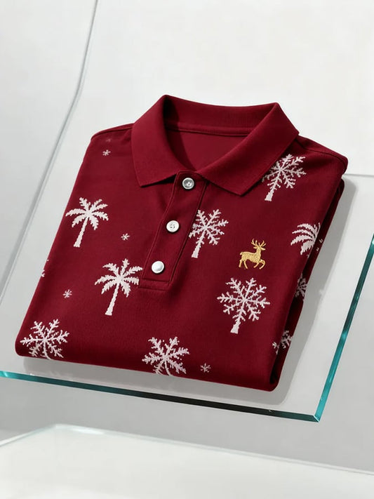 Men's Christmas-Themed Printed Short-Sleeved Polo Shirt