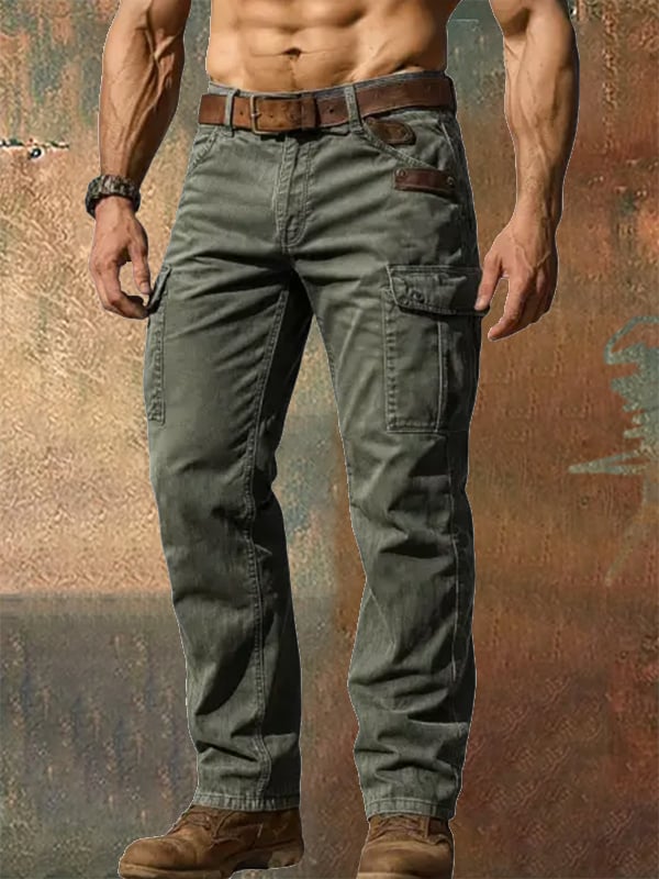 Men's Retro Western Outdoor Sports Multi-Pocket Overalls