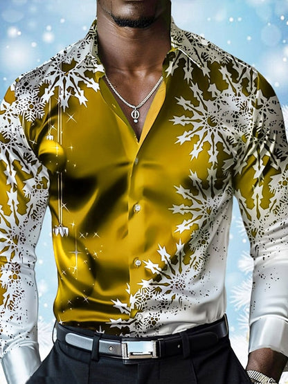 Men's Luxury Christmas Contrast Color Print Long Sleeve Shirt