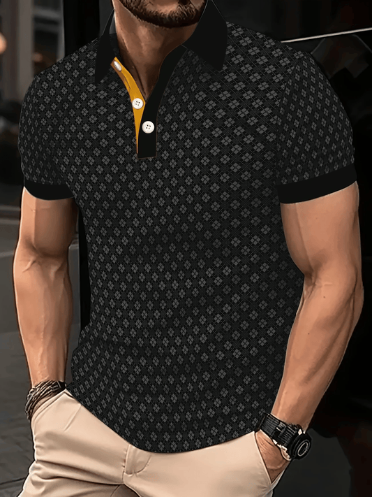 Men's Classic Business Logo Button Short Sleeve Polo Shirt