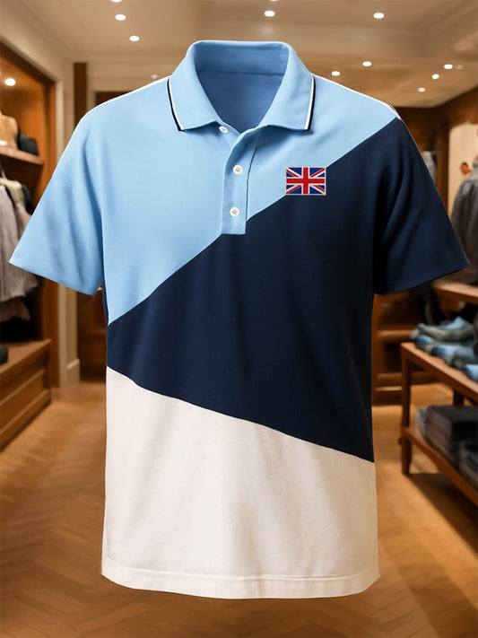 Men's Business Casual Union Jack Button Short Sleeve Polo Shirt