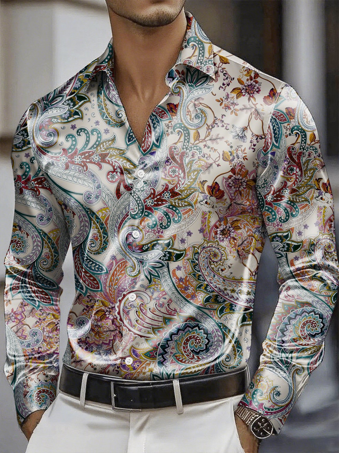Men's Satin Luxe Long Sleeve Button Down Shirt