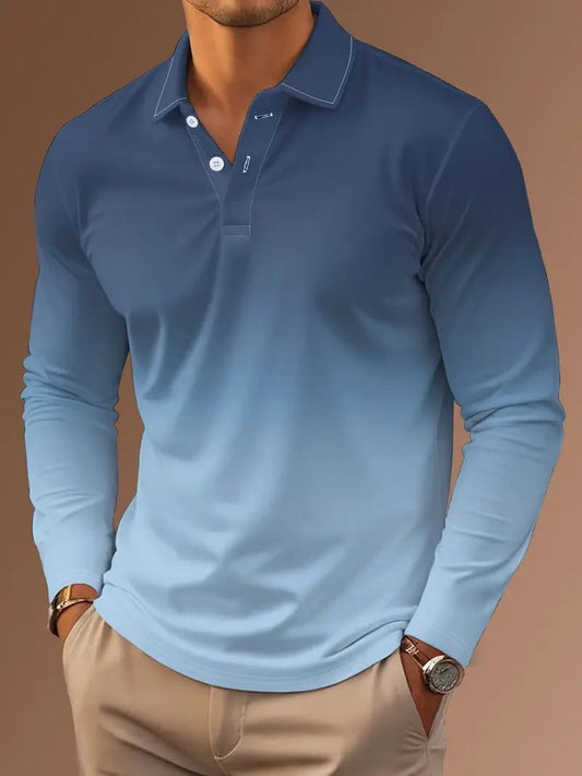 Men's Business Casual Striped Long-Sleeved Polo Shirt