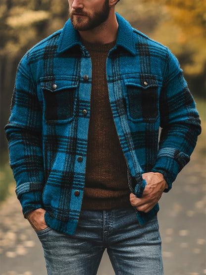 Men's Casual Plaid Long Sleeve Shirt Jacket