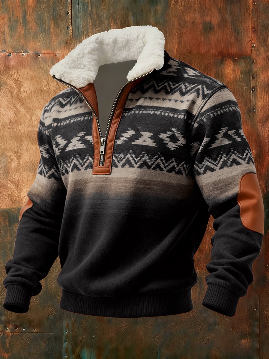 Men's Vintage Western Quarter Button Sweatshirt