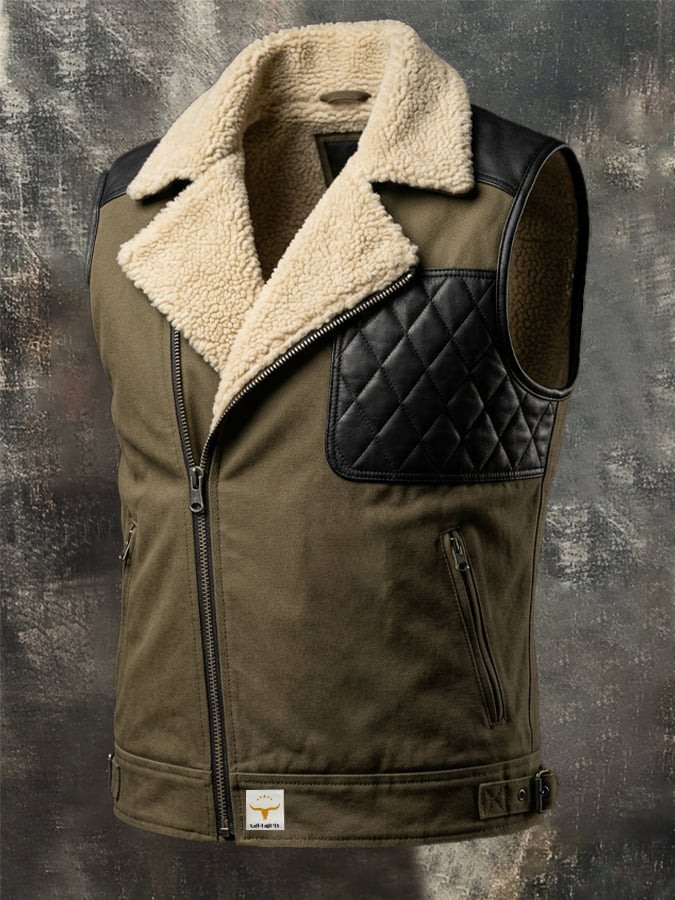 Men's Vintage Distressed Patchwork Multi-Pocket Vest