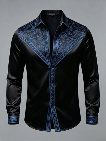 Men's Luxury Glossy Satin Long Sleeve Gradient Burgundy Dress Shirt