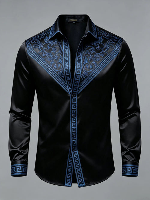 Men's Luxury Glossy Satin Long Sleeve Gradient Burgundy Dress Shirt