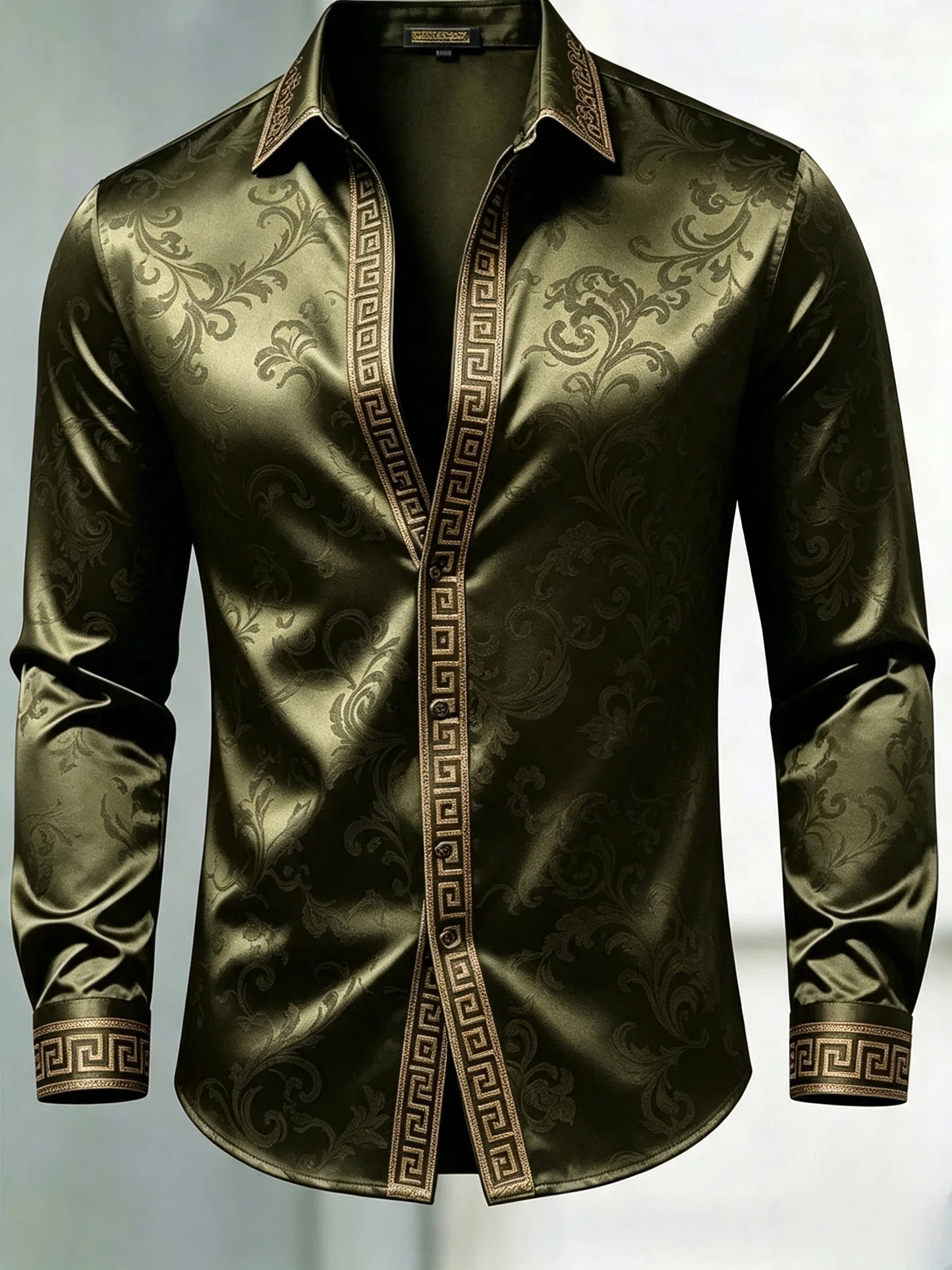 Men's Luxury Glossy Satin Long Sleeve Gradient Burgundy Dress Shirt