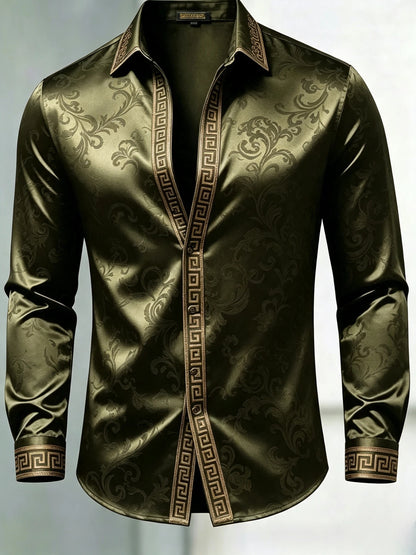 Men's Luxury Glossy Satin Long Sleeve Gradient Burgundy Dress Shirt