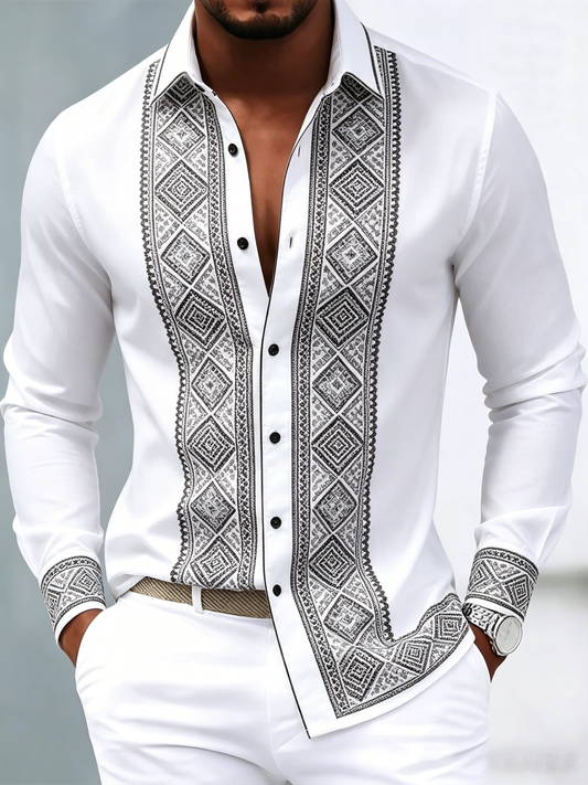 Men's luxury business printed long-sleeved shirt
