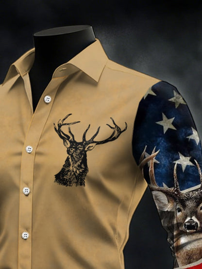 Men's Casual Simple Camouflage Elk Western Style Shirt