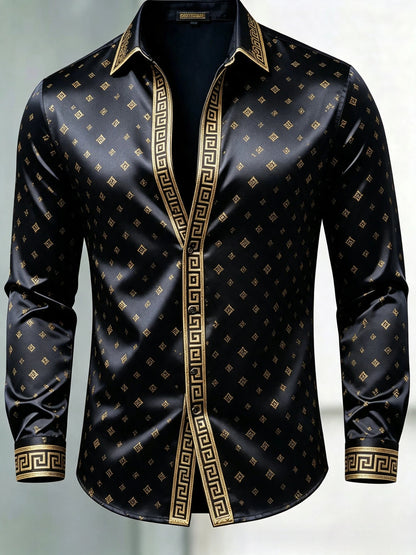 Men's Luxury Glossy Satin Long Sleeve Gradient Burgundy Dress Shirt