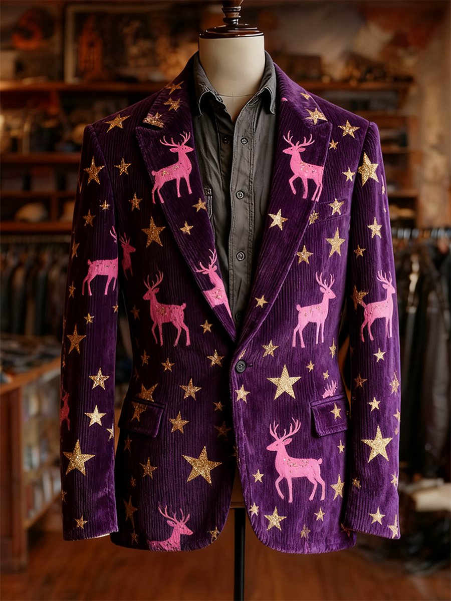 Men's Vintage Casual Christmas Party Corduroy Blazer