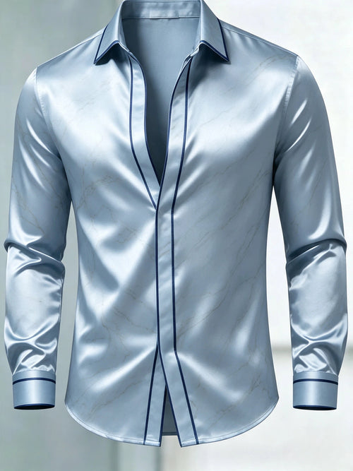 Men's Luxury Glossy Satin Long Sleeve Gradient Burgundy Dress Shirt