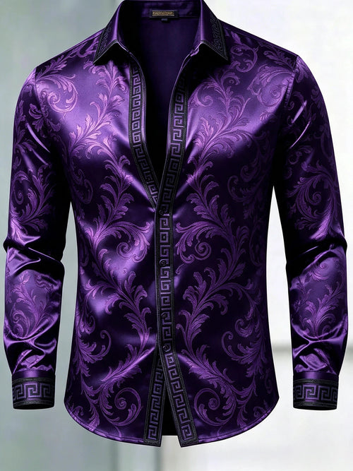Men's Luxury Glossy Satin Long Sleeve Gradient Burgundy Dress Shirt