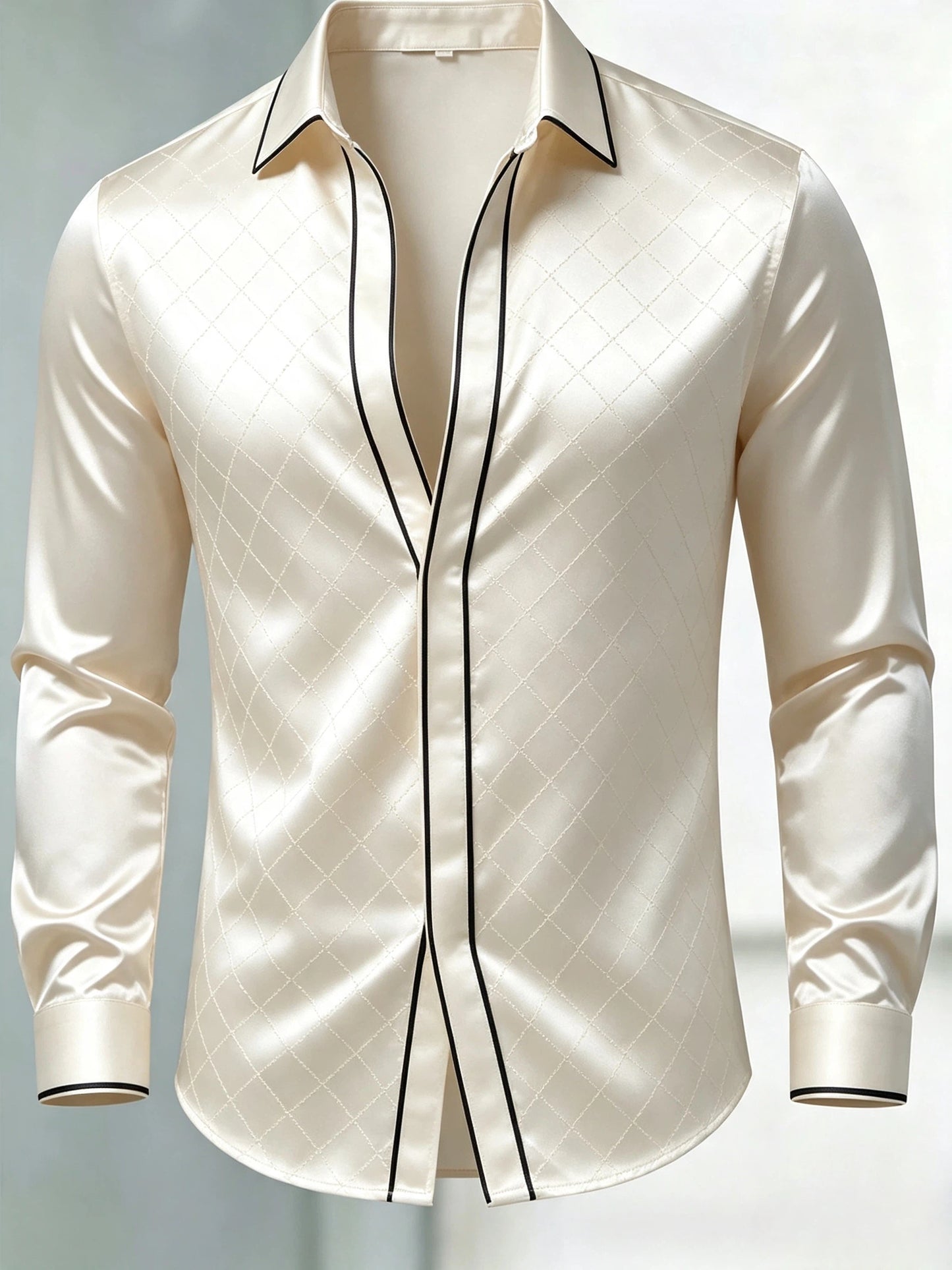 Men's Luxury Glossy Satin Long Sleeve Gradient Burgundy Dress Shirt