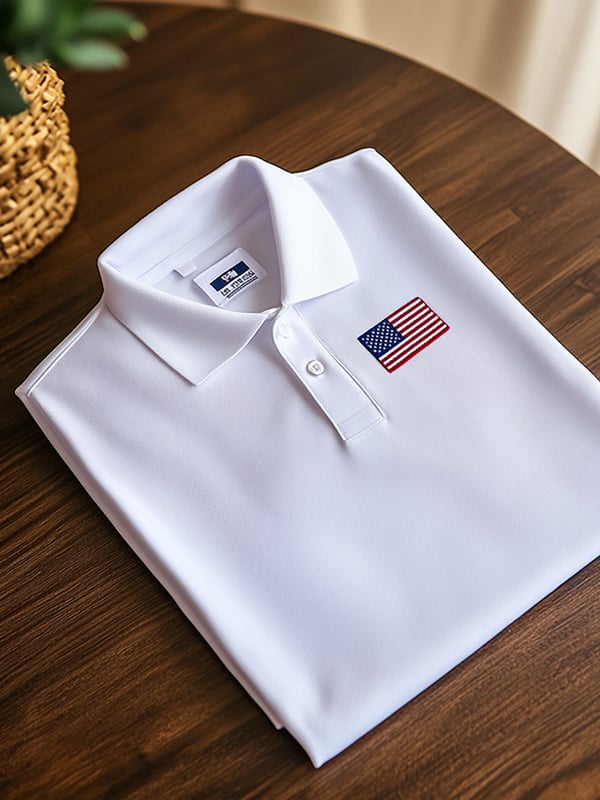 Men's Business Casual Plaid Logo Button Short Sleeve Polo Shirt