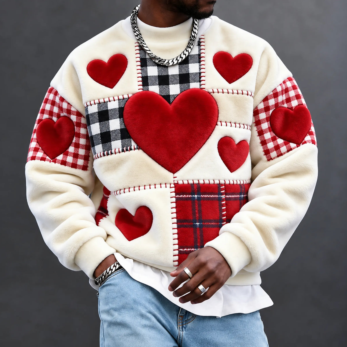 Men's Heart-Print Crewneck Sweatshirt