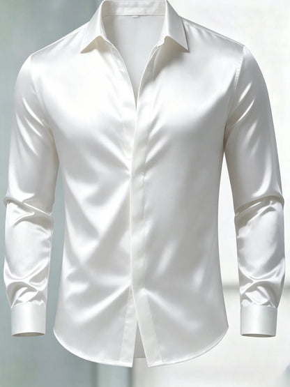Men's Luxury Glossy Satin Long Sleeve Gradient Burgundy Dress Shirt