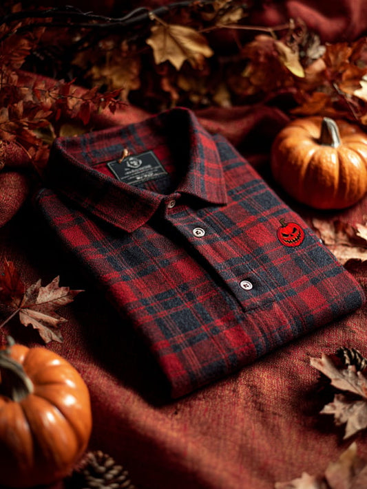 Men's Halloween Check Casual Short Sleeve Polo Shirt