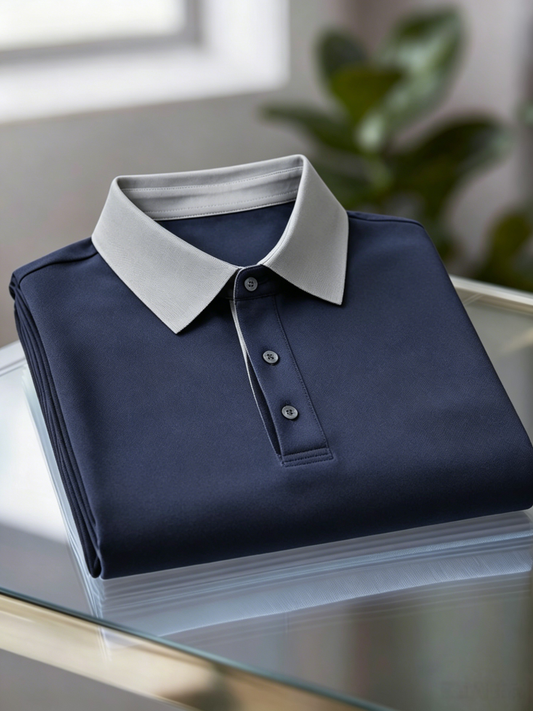 Men's Business Casual Jacquard Button Short Sleeve Polo Shirt