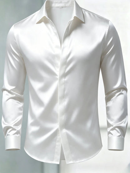 Men's Luxury Glossy Satin Long Sleeve Gradient Burgundy Dress Shirt
