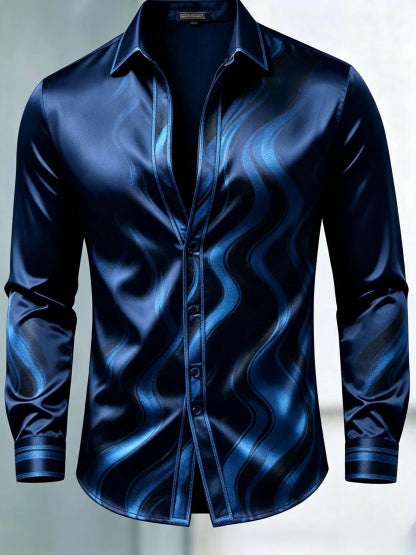 Men's Luxury Glossy Satin Long Sleeve Gradient Burgundy Dress Shirt