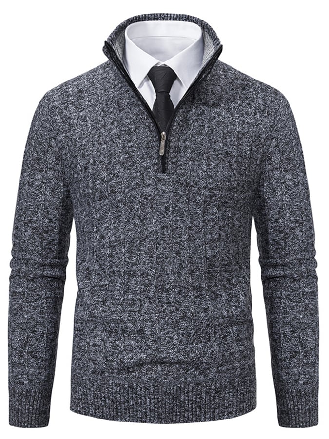 Men's Fashionable Velvet Thickened Warm Zipper Design Sweater