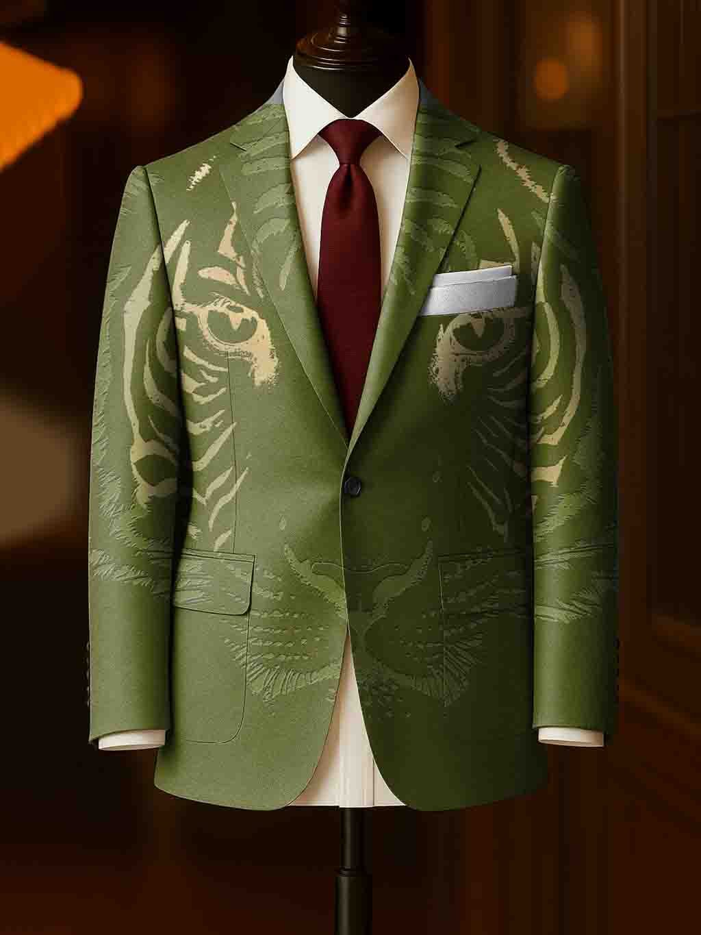 Men's Business Casual Large Pocket Notch Lapel Print Blazers