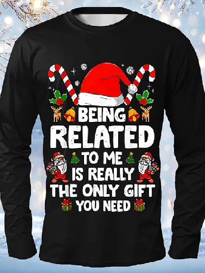 Men's Christmas Printed Long-Sleeve T-Shirt: "Becoming Family with Me is the Gift You Need"