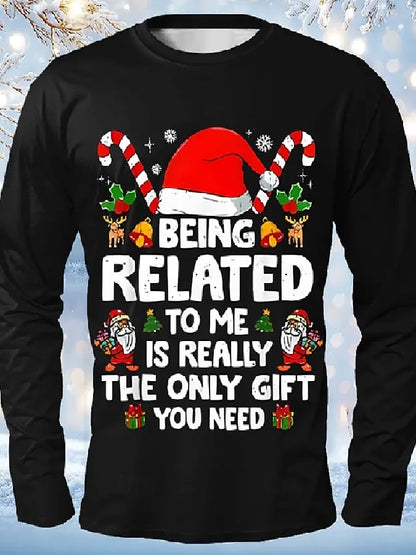 Men's Christmas Printed Long-Sleeve T-Shirt: "Becoming Family with Me is the Gift You Need"