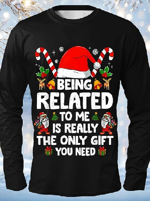 Men's Christmas Printed Long-Sleeve T-Shirt: "Becoming Family with Me is the Gift You Need"
