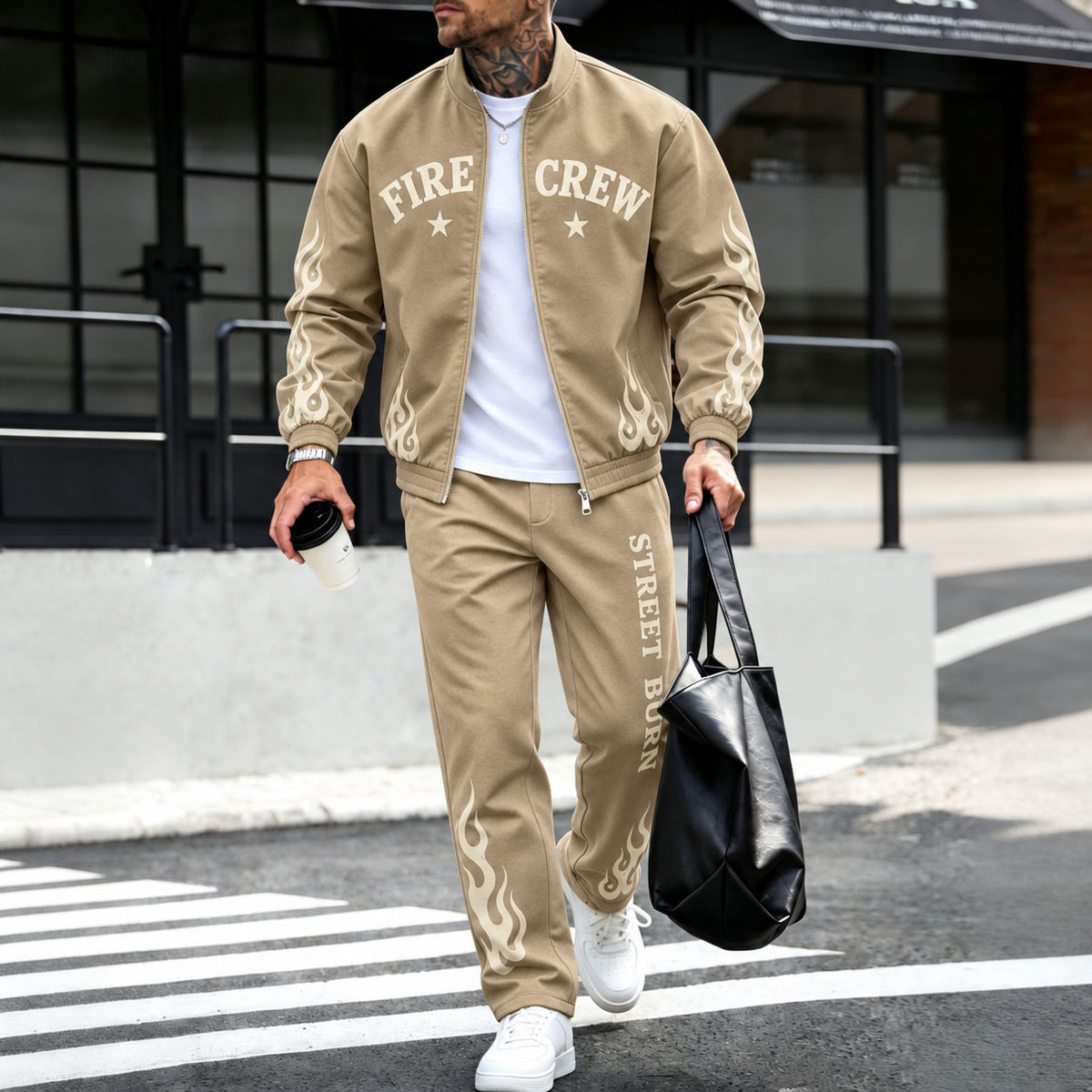Men's Letter-Printed Fleece-Lined Jacket and Pants Set