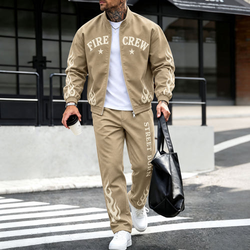 Men's Letter-Printed Fleece-Lined Jacket and Pants Set