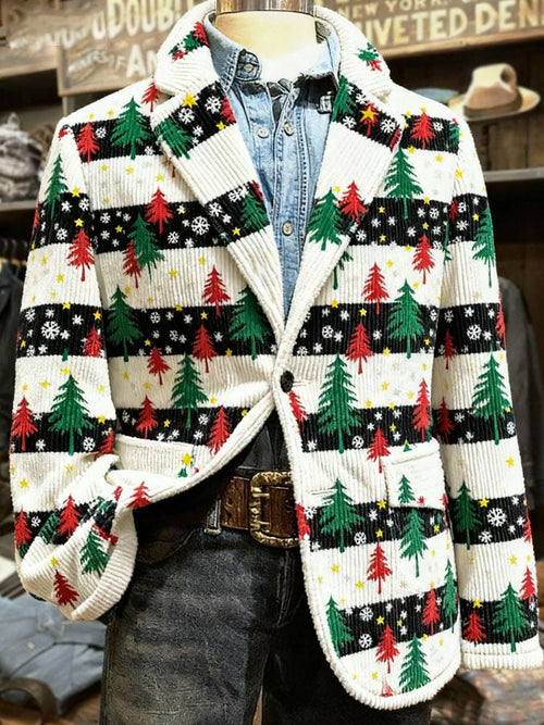 Men's Christmas Tree Corduroy Casual Jacket