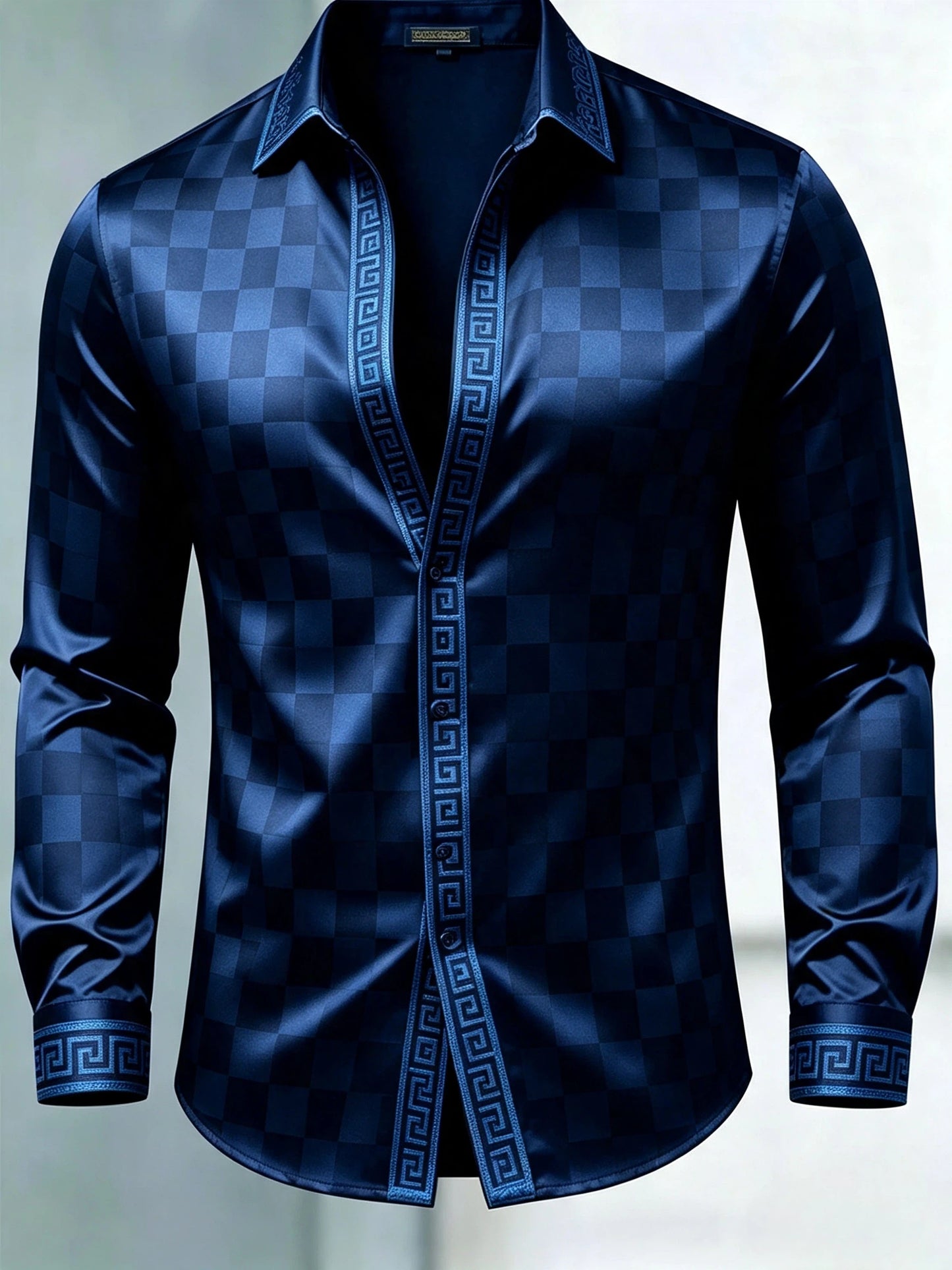 Men's Luxury Glossy Satin Long Sleeve Gradient Burgundy Dress Shirt