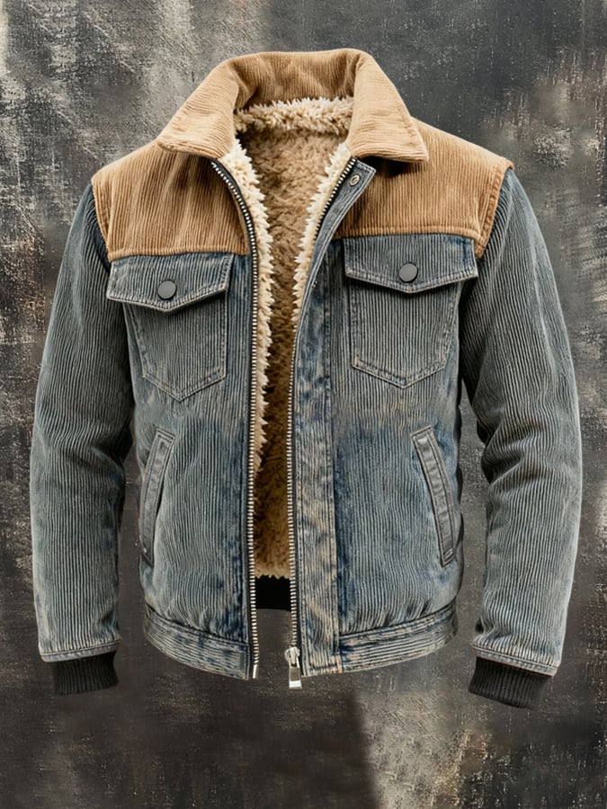 Men's Vintage Warm Lambswool Corduroy Outdoor Jacket