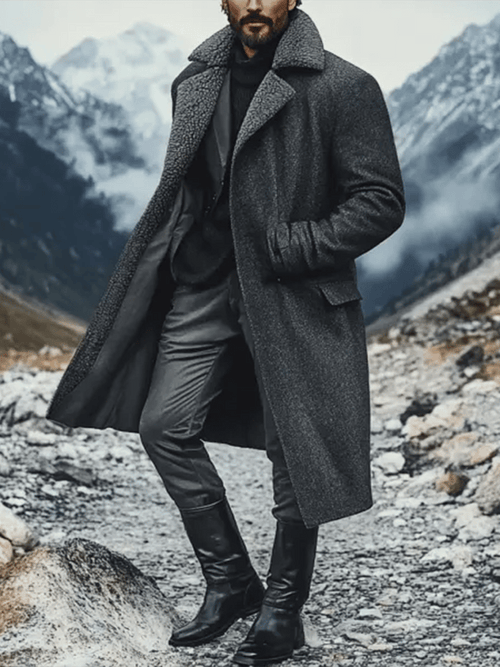Men's Vintage Wool Fleece Lapel Collar Coat Sherpa Collar Jacket