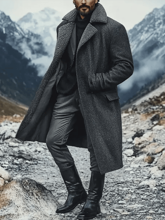 Men's Vintage Wool Fleece Lapel Collar Coat Sherpa Collar Jacket