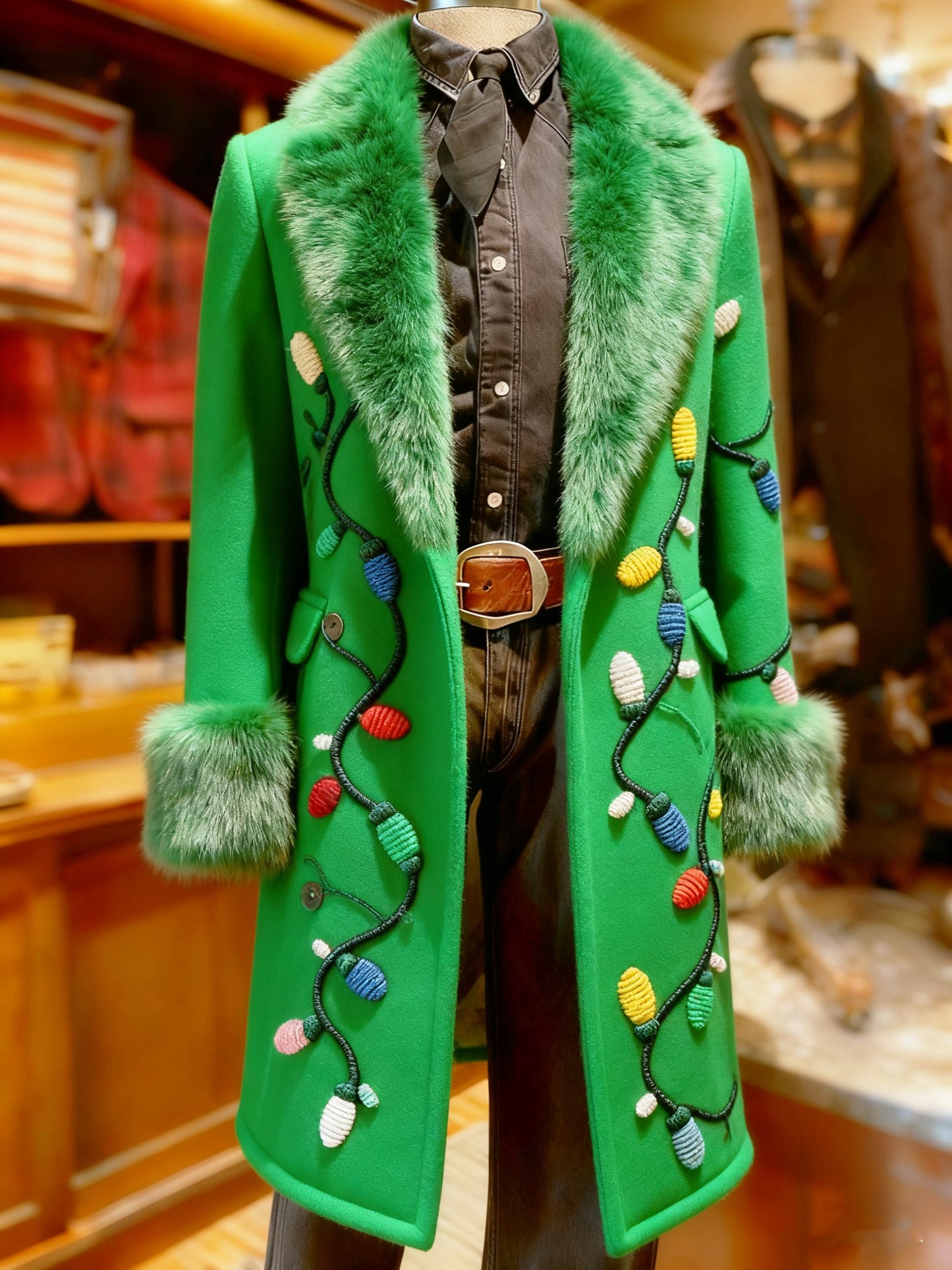 Men's Business Christmas Lights Long Wool Coat