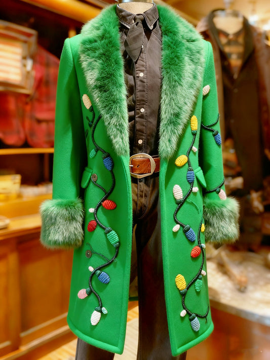 Men's Business Christmas Lights Long Wool Coat