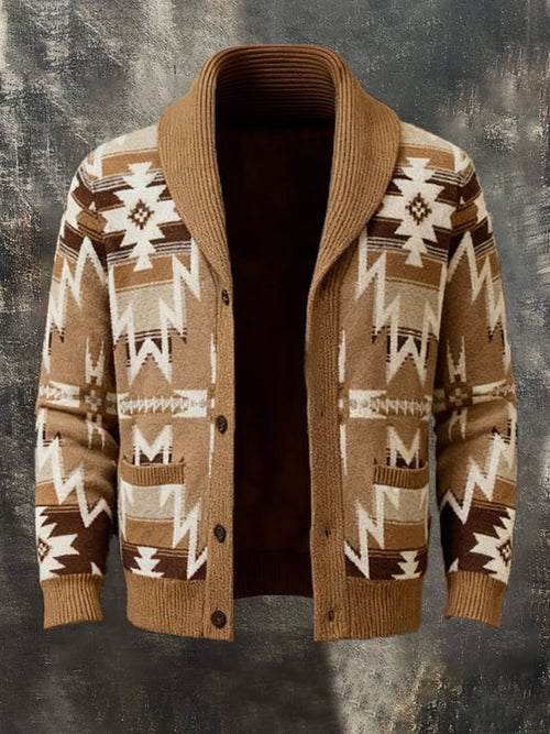 Men's Retro Contrast Pattern Knitted Cardigan Jacket