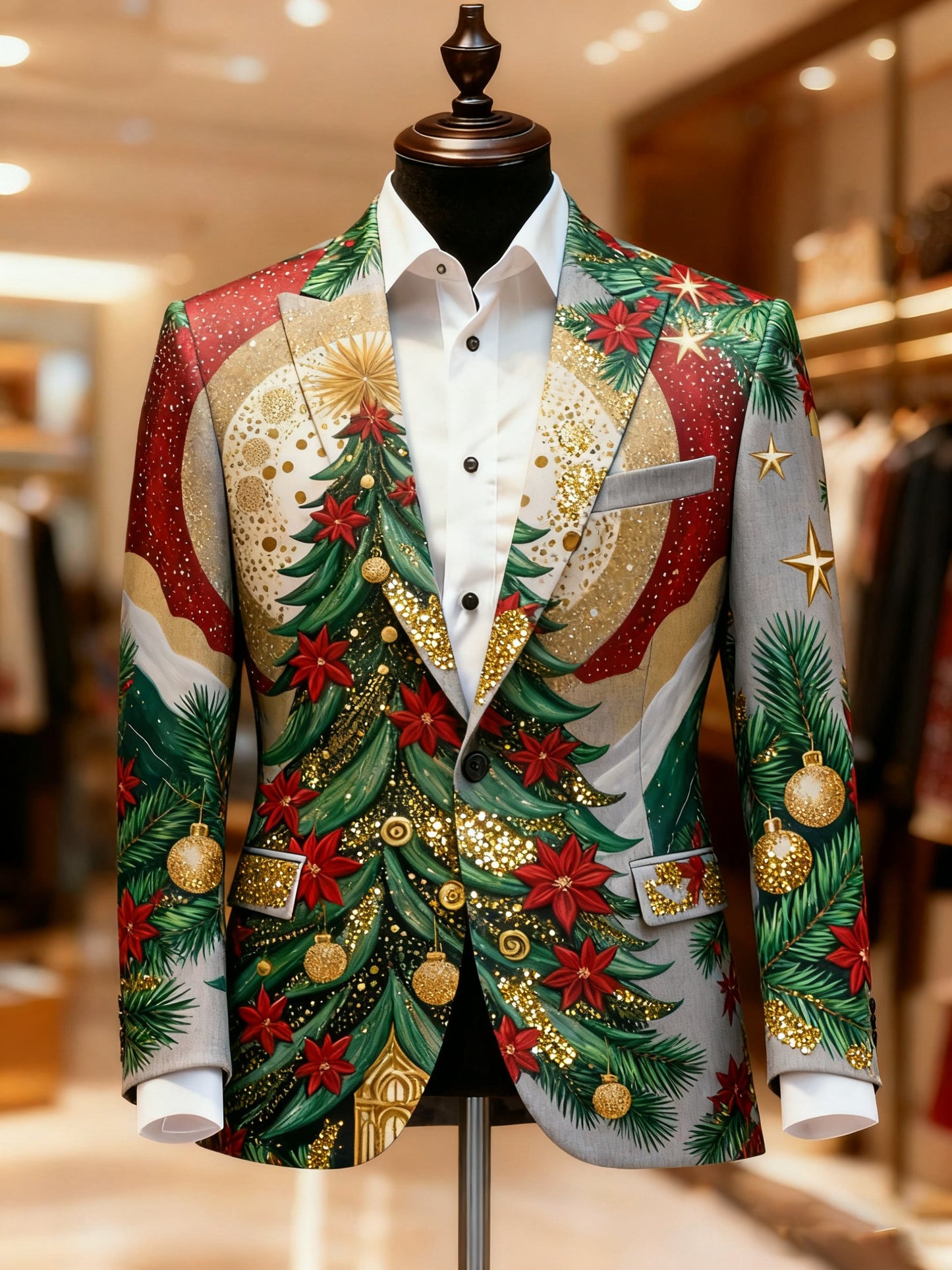 Men's Christmas Casual Print Large Pocket Blazers
