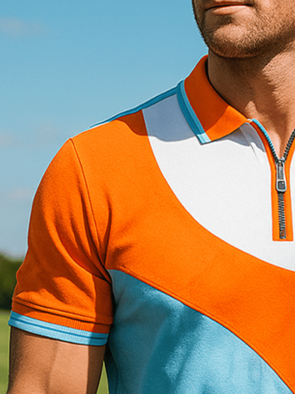 Men's basic daily casual stitching sports contrast color short-sleeved