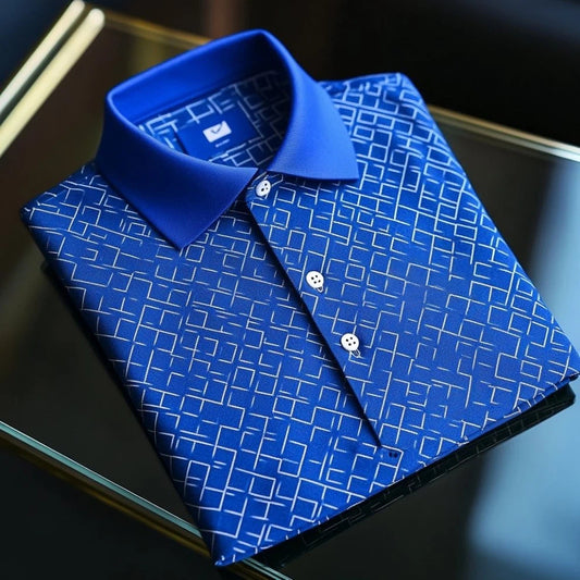 Men's Business Casual Printed Button Short Sleeve Polo Shirt