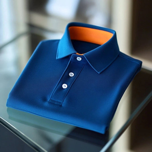 Men's Business Casual    Embroidered Button Short Sleeve Polo Shirt