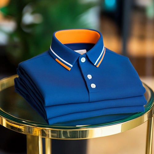Men's Business Casual    Embroidered Button Short Sleeve Polo Shirt