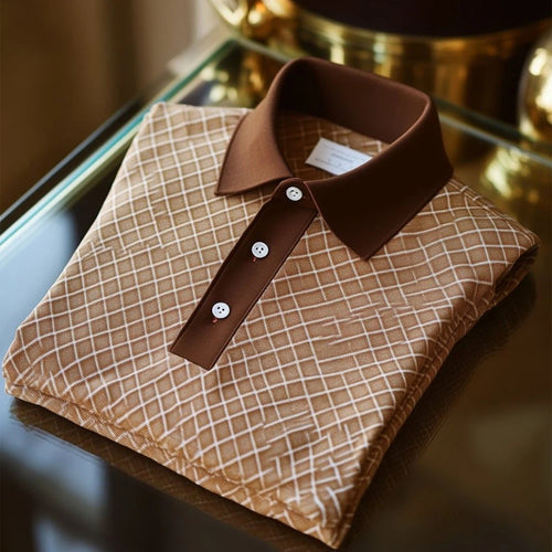 Men's Business Casual    Embroidered Button Short Sleeve Polo Shirt